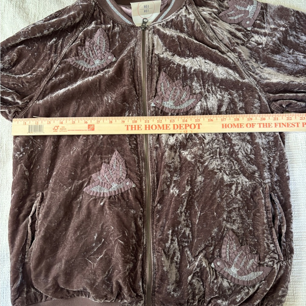 Hei Hei Anthropologie Embroderied Brown Velvet Bomber Jacket Women’s M - Picture 13 of 14